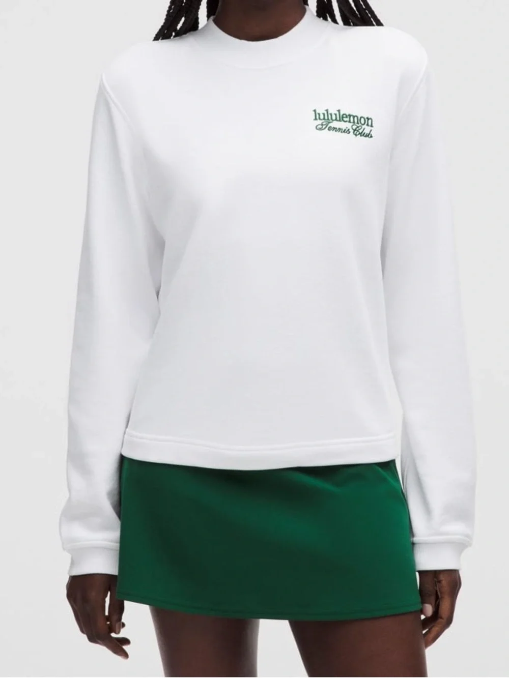 lululemon white sweatshirt with green Tennis Club graphic